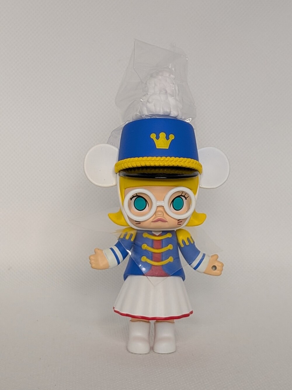 Blue & White Marching Band Doll Figure with Crown Hat